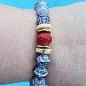 Ethnic Rolled Paper Bead Stacking Stretch Bracelet